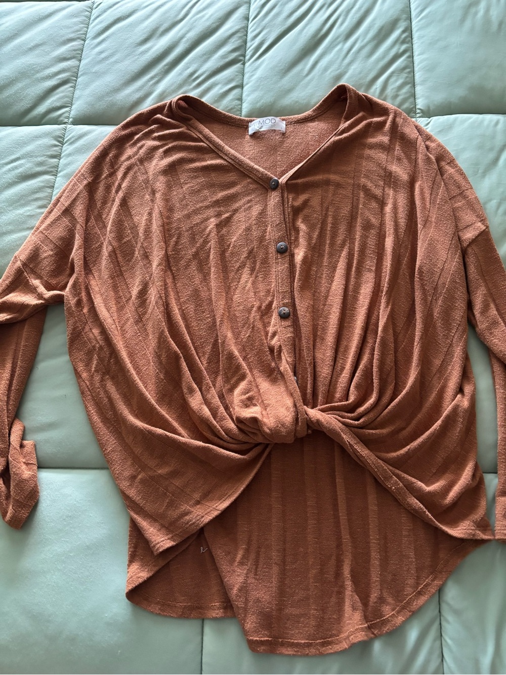 Knot-Front V-Neck Sweater Top in Rust